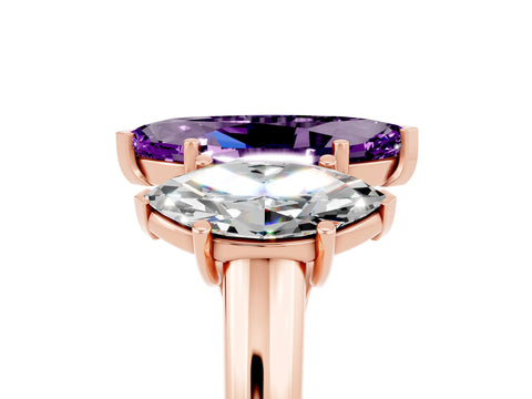 Rose gold Three-Stone Marquise Cut Amethyst Engagement Ring with Prong Setting_5