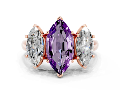 Rose gold Three-Stone Marquise Cut Amethyst Engagement Ring with Prong Setting
