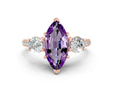Rose gold Three-Stone Marquise Cut Amethyst Pavé Band with Four-Prong Setting