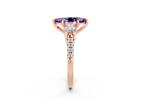 Rose gold Three-Stone Marquise Cut Amethyst Pavé Band with Four-Prong Setting_2