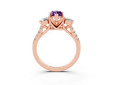 Rose gold Three-Stone Marquise Cut Amethyst Pavé Band with Four-Prong Setting_3