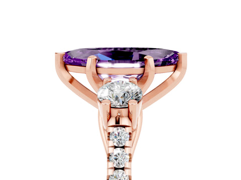 Rose gold Three-Stone Marquise Cut Amethyst Pavé Band with Four-Prong Setting_5
