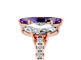 Rose gold Three-Stone Marquise Cut Amethyst Ring with Pavé Band and Prong Setting_17