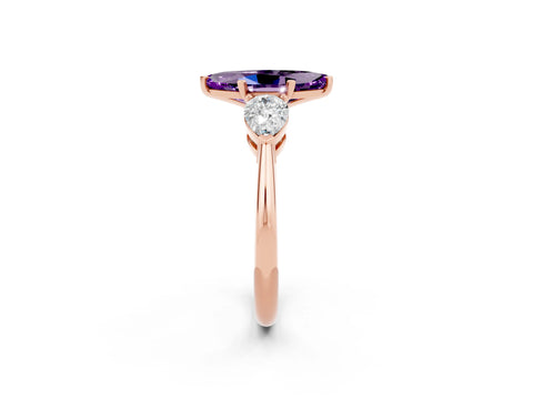Rose gold Three-Stone Marquise Cut Amethyst Ring with Pear Side Stones and Four-Prong Setting_2