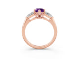Rose gold Three-Stone Marquise Cut Amethyst Ring with Pear Side Stones and Four-Prong Setting_3