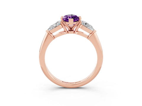 Rose gold Three-Stone Marquise Cut Amethyst Ring with Pear Side Stones and Four-Prong Setting_3