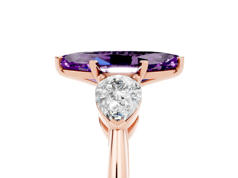 Rose gold Three-Stone Marquise Cut Amethyst Ring with Pear Side Stones and Four-Prong Setting_5