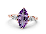 Rose gold Three-Stone Marquise Cut Amethyst Ring with Pear  Side Stones in Four-Prong Setting_12