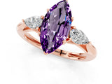 Rose gold Three-Stone Marquise Cut Amethyst Ring with Pear  Side Stones in Four-Prong Setting_13