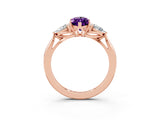 Rose gold Three-Stone Marquise Cut Amethyst Ring with Pear  Side Stones in Four-Prong Setting_15