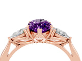 Rose gold Three-Stone Marquise Cut Amethyst Ring with Pear  Side Stones in Four-Prong Setting_16