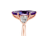 Rose gold Three-Stone Marquise Cut Amethyst Ring with Pear  Side Stones in Four-Prong Setting_17