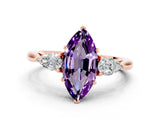 Rose gold Three-Stone Marquise Cut Amethyst Ring with Pear  Side Stones in Four-Prong Setting_36