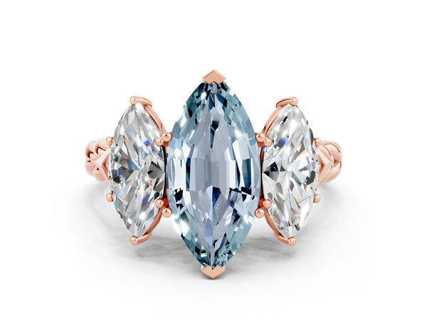 Rose gold Three-Stone Marquise Cut Aquamarine Braided Band Ring with Four-Prong Setting