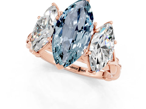 Rose gold Three-Stone Marquise Cut Aquamarine Braided Band Ring with Four-Prong Setting_13