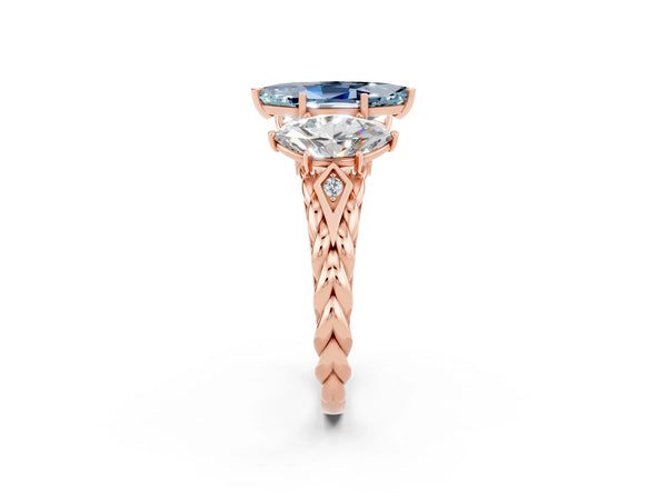 Rose gold Three-Stone Marquise Cut Aquamarine Braided Band Ring with Four-Prong Setting