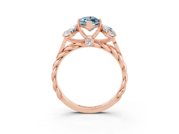 Rose gold Three-Stone Marquise Cut Aquamarine Braided Band Ring with Four-Prong Setting