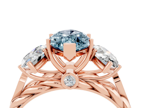Rose gold Three-Stone Marquise Cut Aquamarine Braided Band Ring with Four-Prong Setting_16