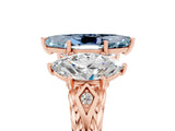 Rose gold Three-Stone Marquise Cut Aquamarine Braided Band Ring with Four-Prong Setting_17