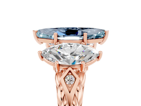 Rose gold Three-Stone Marquise Cut Aquamarine Braided Band Ring with Four-Prong Setting_17