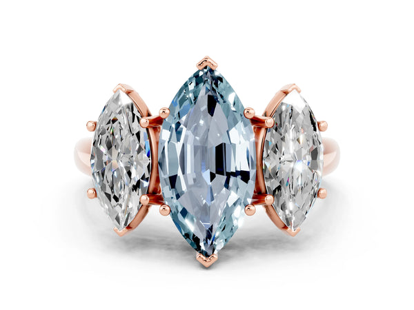 Rose gold Three-Stone Marquise Cut Aquamarine Engagement Ring with Prong Setting