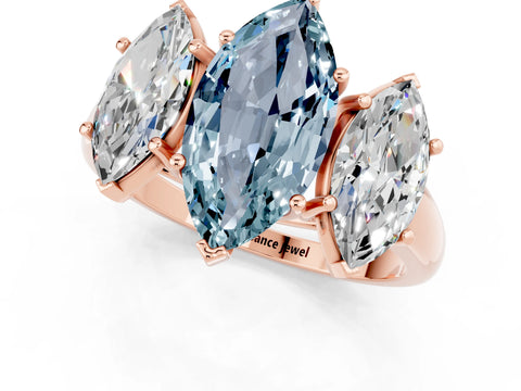 Rose gold Three-Stone Marquise Cut Aquamarine Engagement Ring with Prong Setting_1
