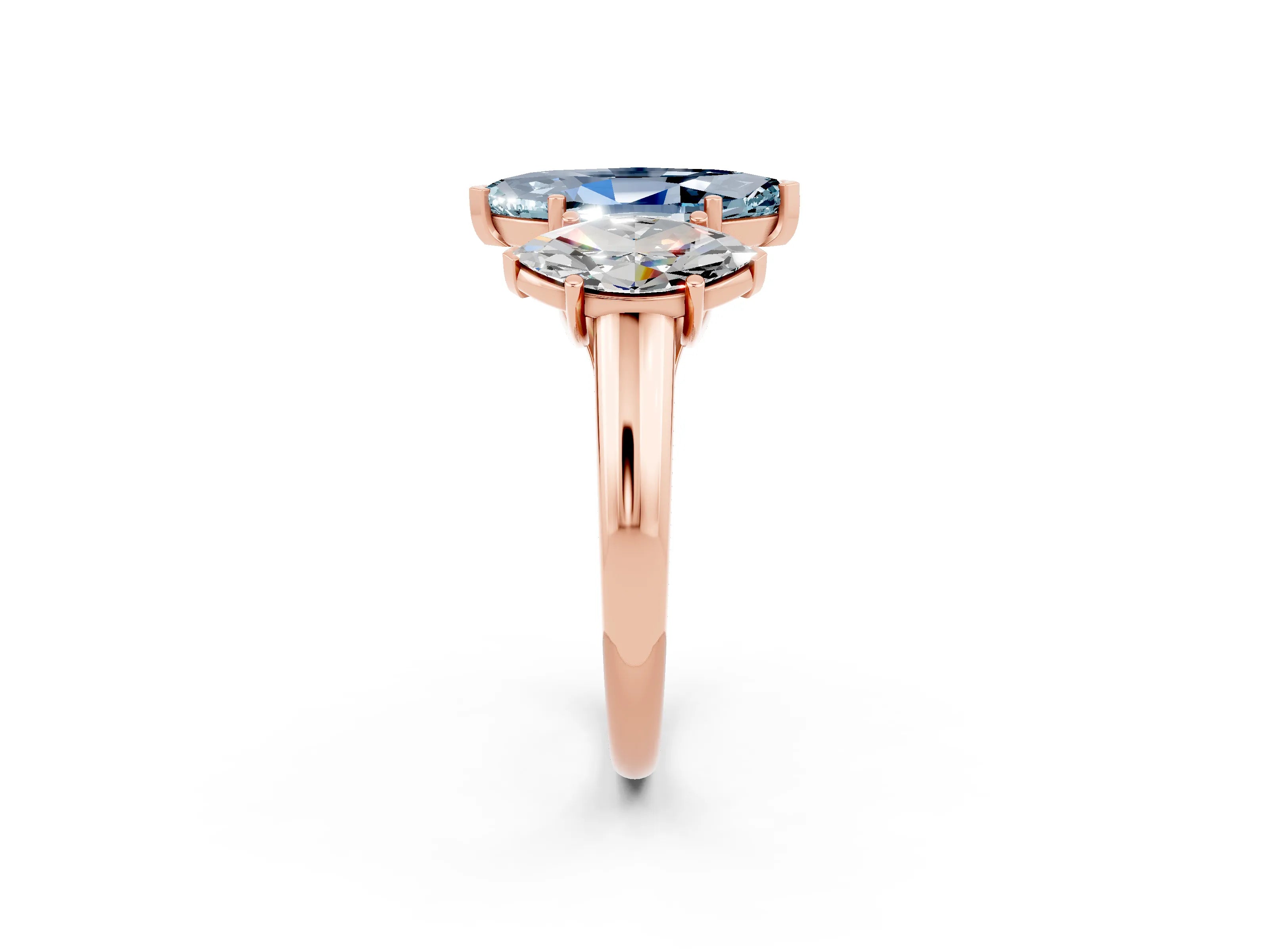 Rose gold Three-Stone Marquise Cut Aquamarine Engagement Ring with Prong Setting_2