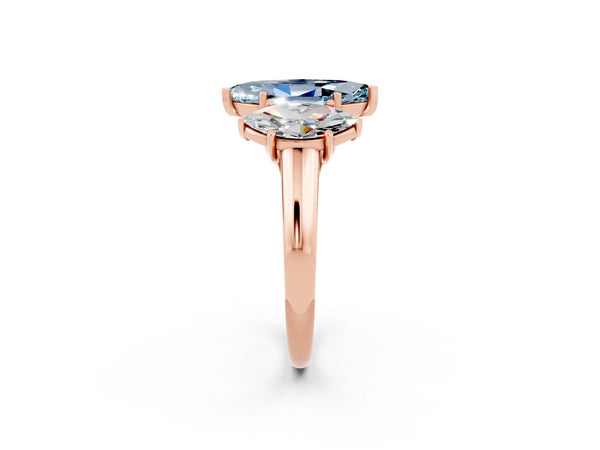 Rose gold Three-Stone Marquise Cut Aquamarine Engagement Ring with Prong Setting