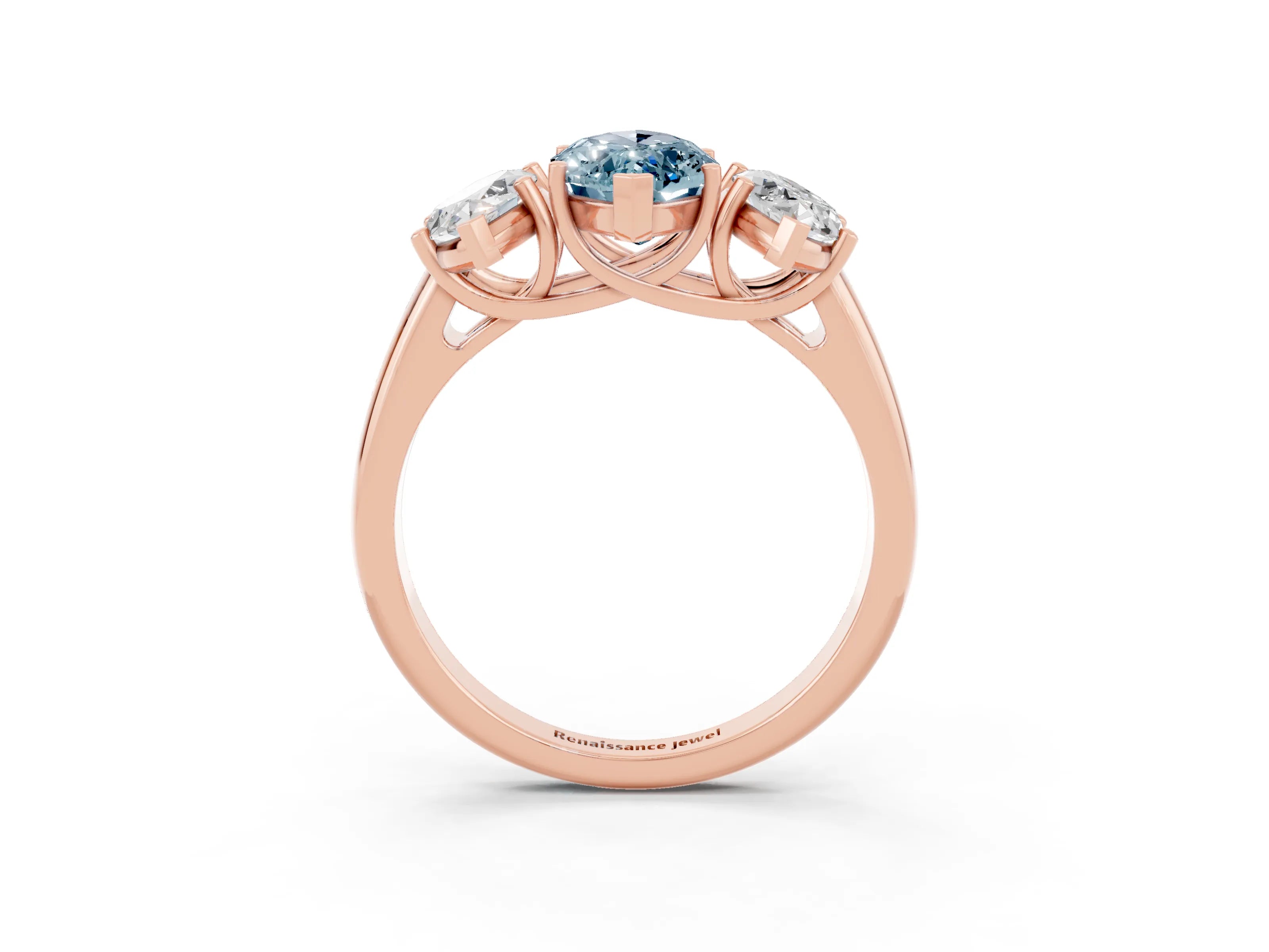 Rose gold Three-Stone Marquise Cut Aquamarine Engagement Ring with Prong Setting_3