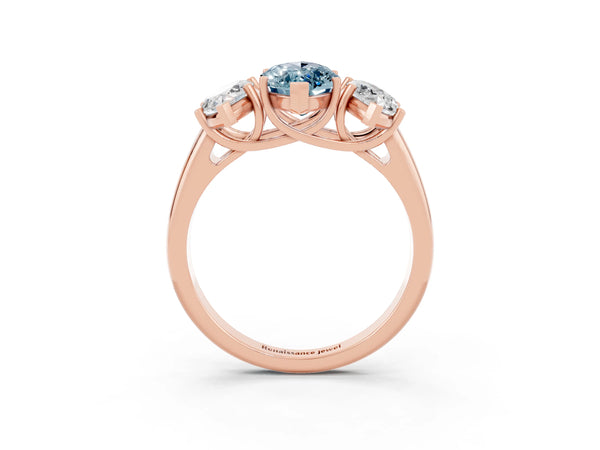 Rose gold Three-Stone Marquise Cut Aquamarine Engagement Ring with Prong Setting