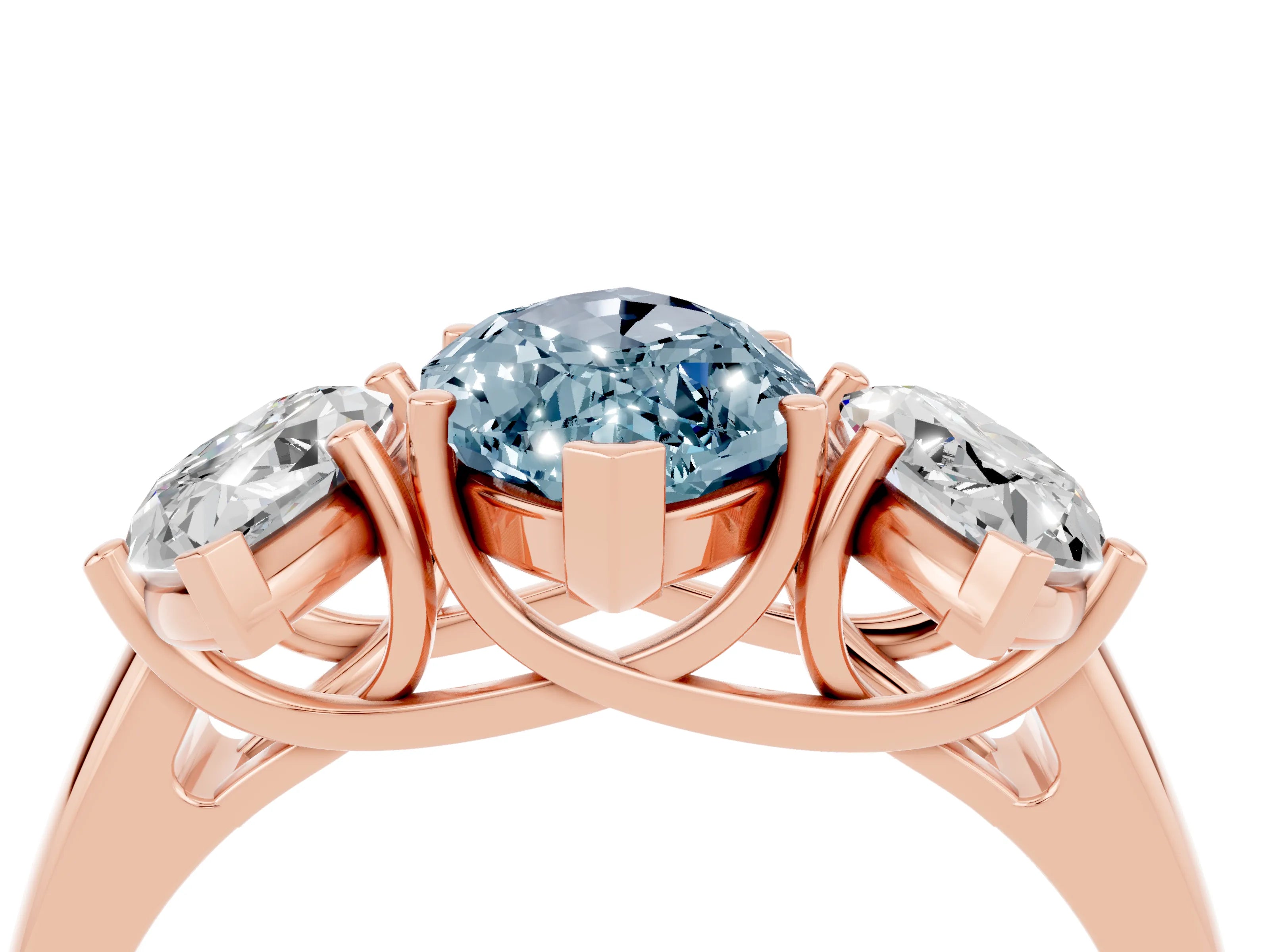 Rose gold Three-Stone Marquise Cut Aquamarine Engagement Ring with Prong Setting_4