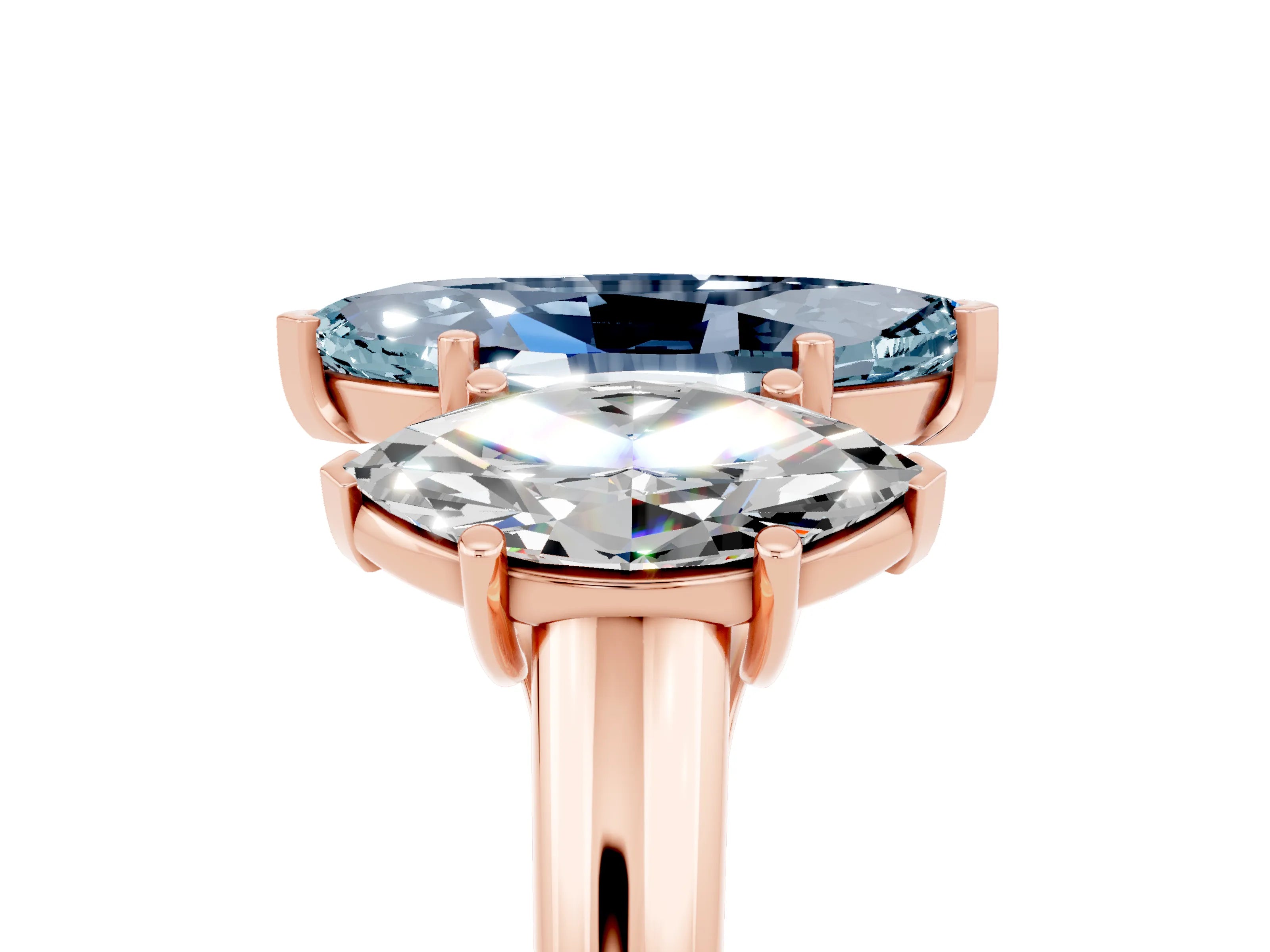 Rose gold Three-Stone Marquise Cut Aquamarine Engagement Ring with Prong Setting_5