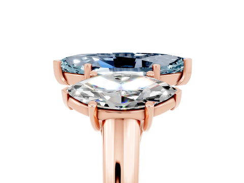 Rose gold Three-Stone Marquise Cut Aquamarine Engagement Ring with Prong Setting_5