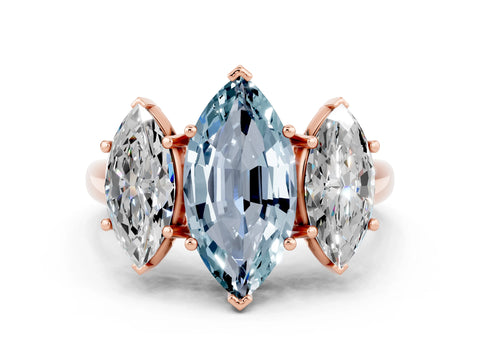Rose gold Three-Stone Marquise Cut Aquamarine Engagement Ring with Prong Setting