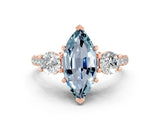Rose gold Three-Stone Marquise Cut Aquamarine Pavé Band with Four-Prong Setting