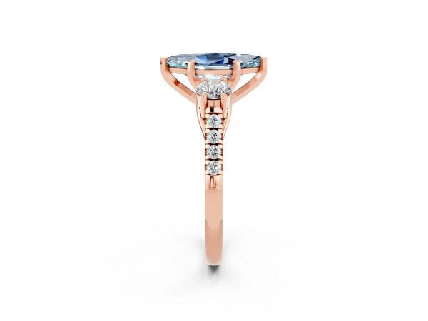 Rose gold Three-Stone Marquise Cut Aquamarine Pavé Band with Four-Prong Setting