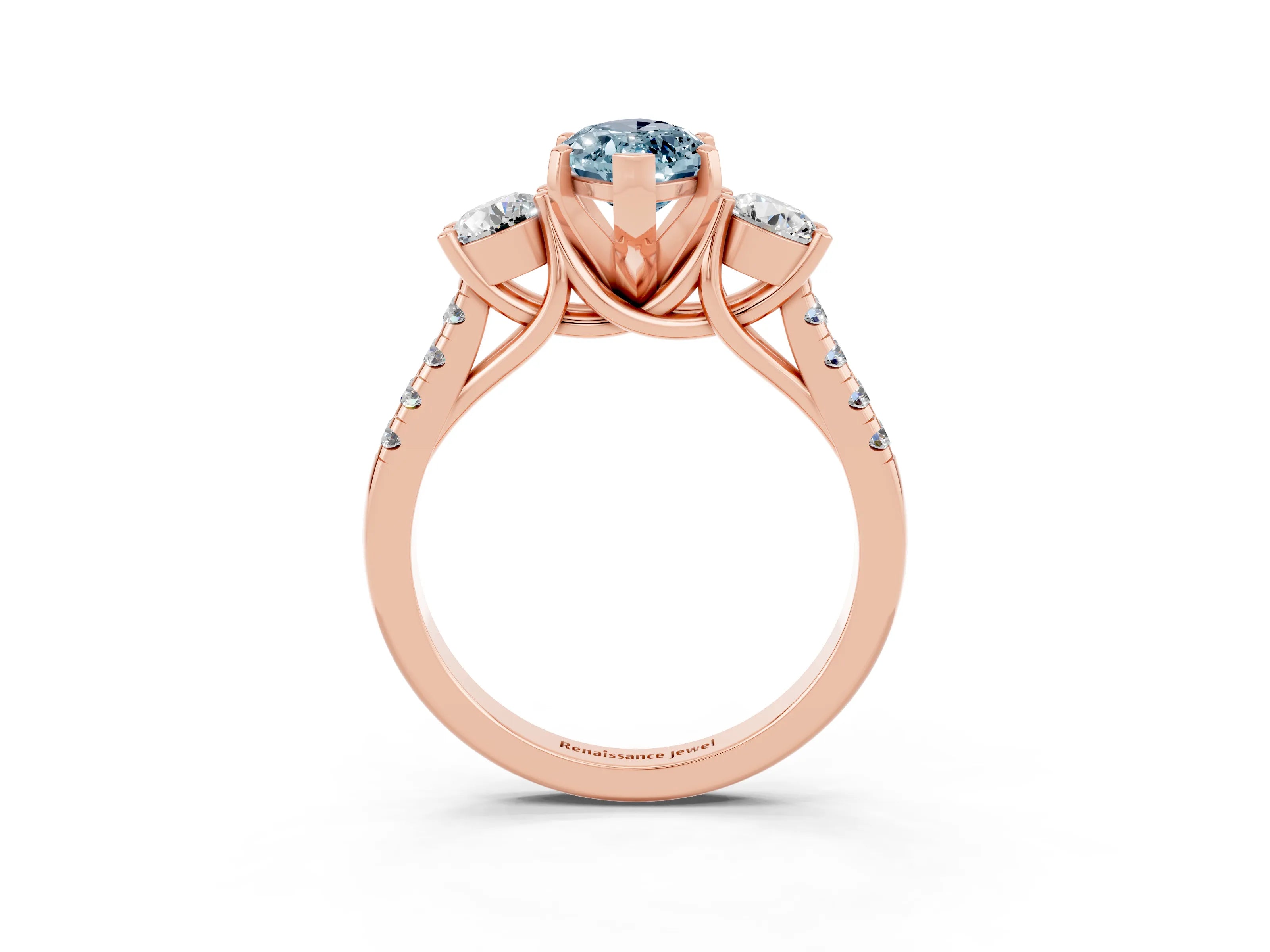 Rose gold Three-Stone Marquise Cut Aquamarine Pavé Band with Four-Prong Setting_3