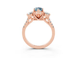 Rose gold Three-Stone Marquise Cut Aquamarine Pavé Band with Four-Prong Setting_3