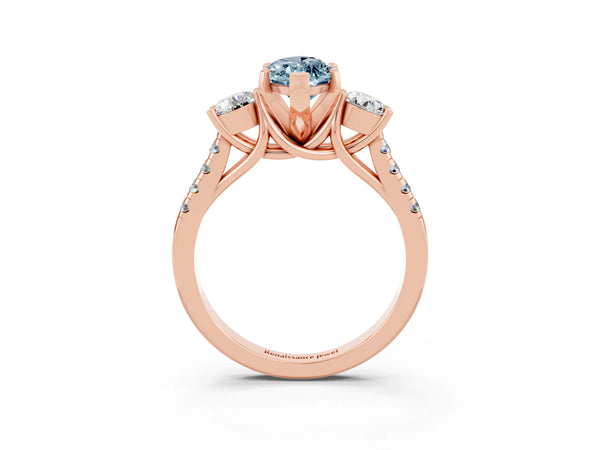Rose gold Three-Stone Marquise Cut Aquamarine Pavé Band with Four-Prong Setting