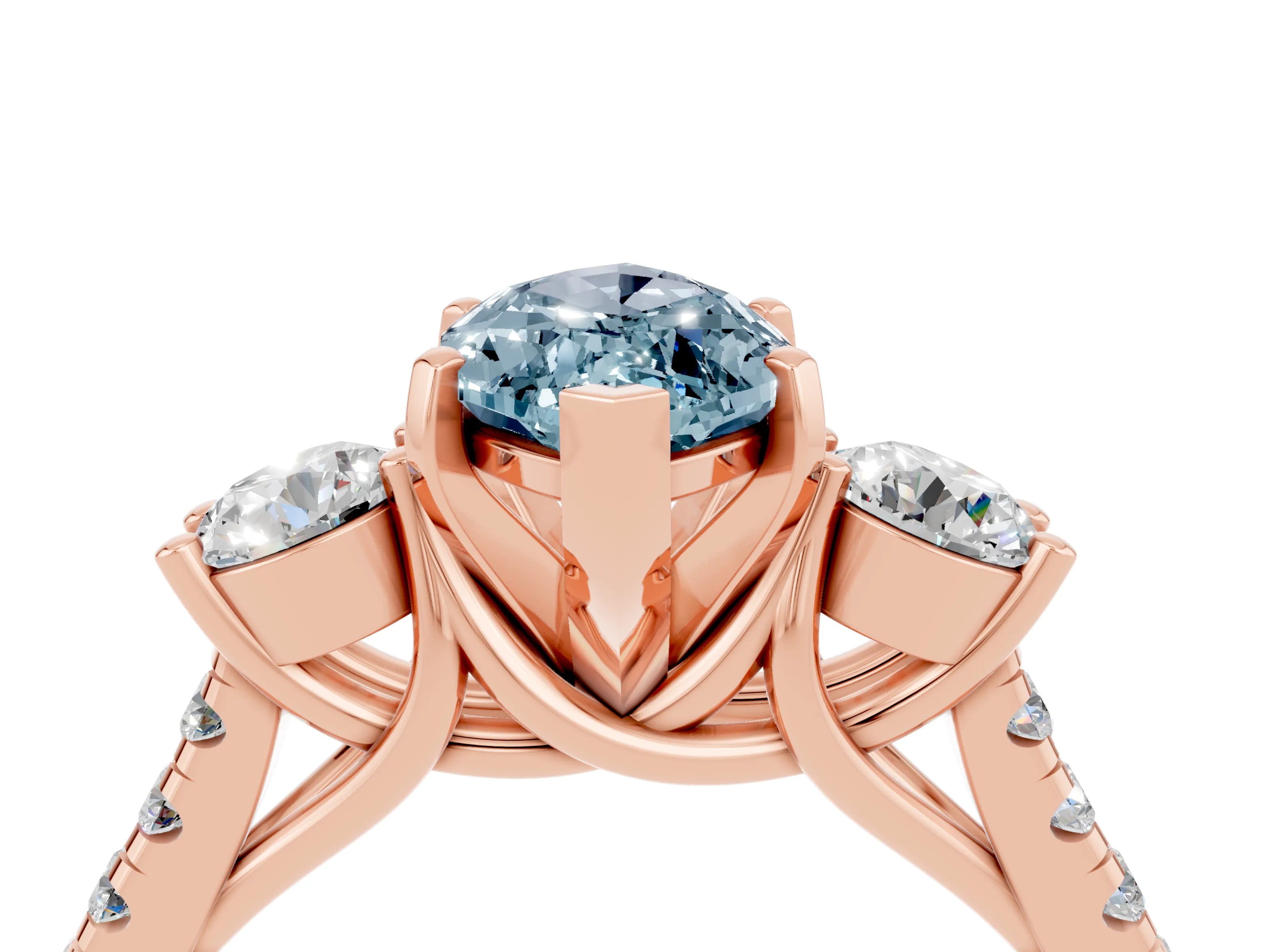 Rose gold Three-Stone Marquise Cut Aquamarine Pavé Band with Four-Prong Setting_4