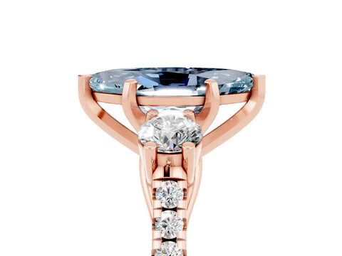 Rose gold Three-Stone Marquise Cut Aquamarine Pavé Band with Four-Prong Setting_5