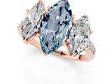 Rose gold Three-Stone Marquise Cut Aquamarine Ring with Pavé Band and Prong Setting_13