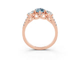 Rose gold Three-Stone Marquise Cut Aquamarine Ring with Pavé Band and Prong Setting_15