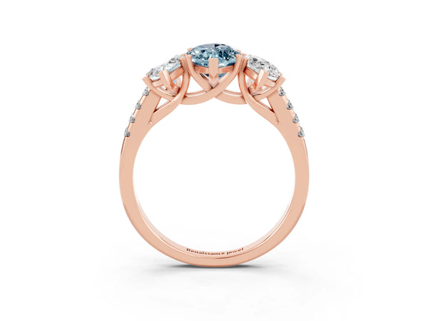 Rose gold Three-Stone Marquise Cut Aquamarine Ring with Round  Pavé Band and Prong Setting
