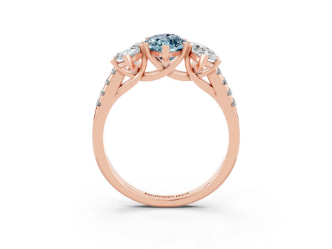 Rose gold Three-Stone Marquise Cut Aquamarine Ring with Pavé Band and Prong Setting_15