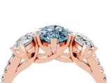 Rose gold Three-Stone Marquise Cut Aquamarine Ring with Pavé Band and Prong Setting_16
