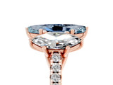 Rose gold Three-Stone Marquise Cut Aquamarine Ring with Pavé Band and Prong Setting_17
