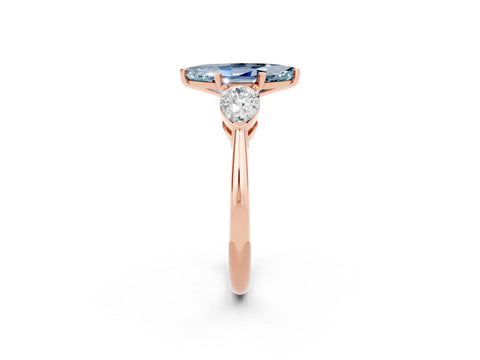 Rose gold Three-Stone Marquise Cut Aquamarine Ring with Pear Side Stones and Four-Prong Setting_2