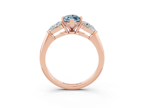 Rose gold Three-Stone Marquise Cut Aquamarine Ring with Pear Side Stones and Four-Prong Setting
