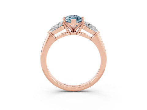 Rose gold Three-Stone Marquise Cut Aquamarine Ring with Pear Side Stones and Four-Prong Setting_3